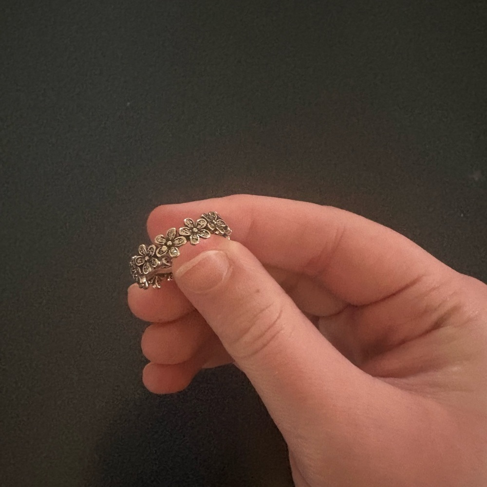 Pandora Floral Silver-Tone Stackable Ring